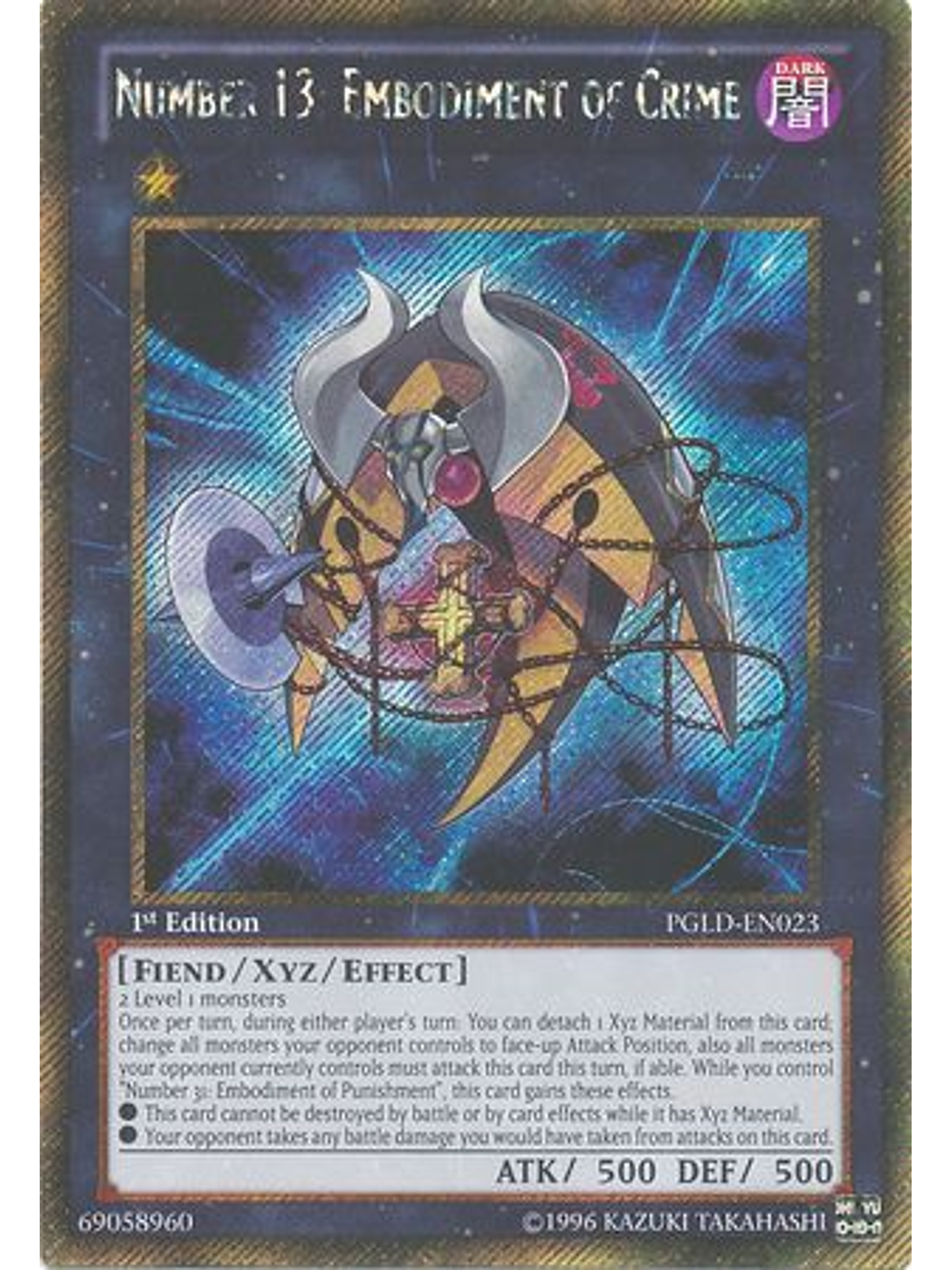 Number 13: Embodiment of Crime - PGLD-EN023 - Gold Secret Rare 1st Edition 1