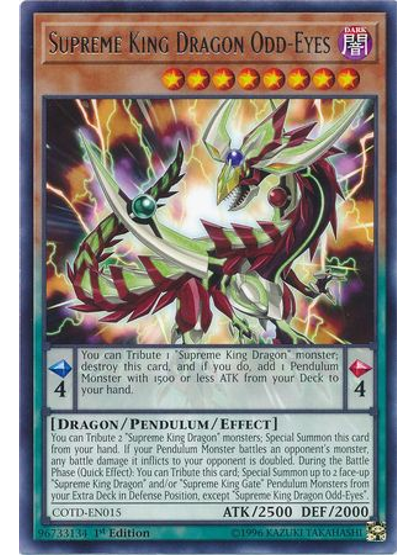 Supreme King Dragon Odd-Eyes - COTD-EN015 - Rare 1st Edition 1