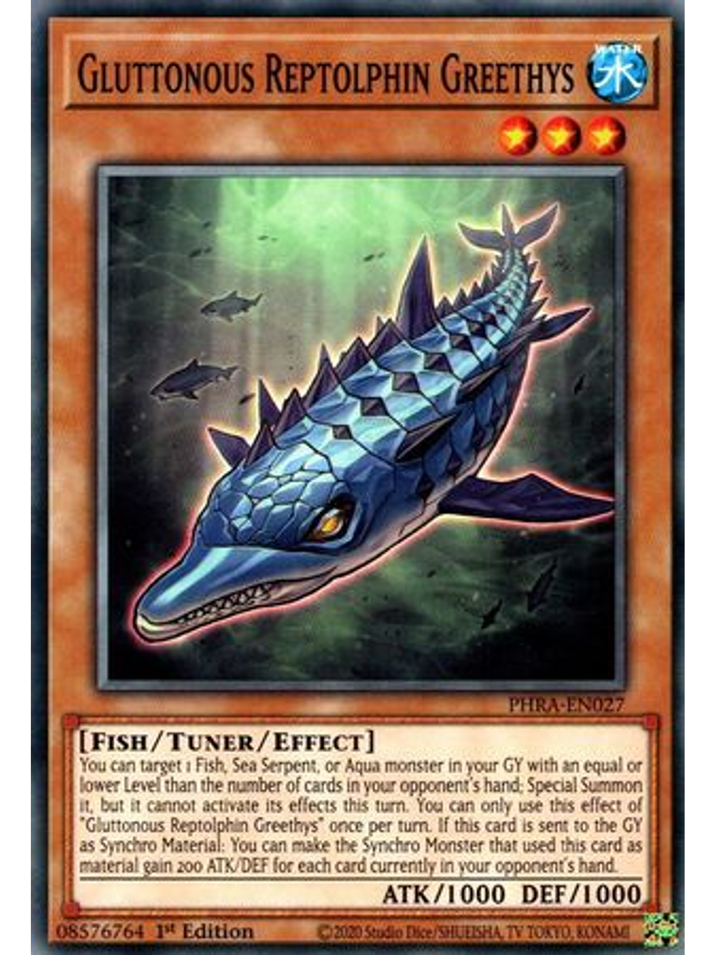 Gluttonous Reptolphin Greethys - PHRA-EN027 - Common 1st Edition 1