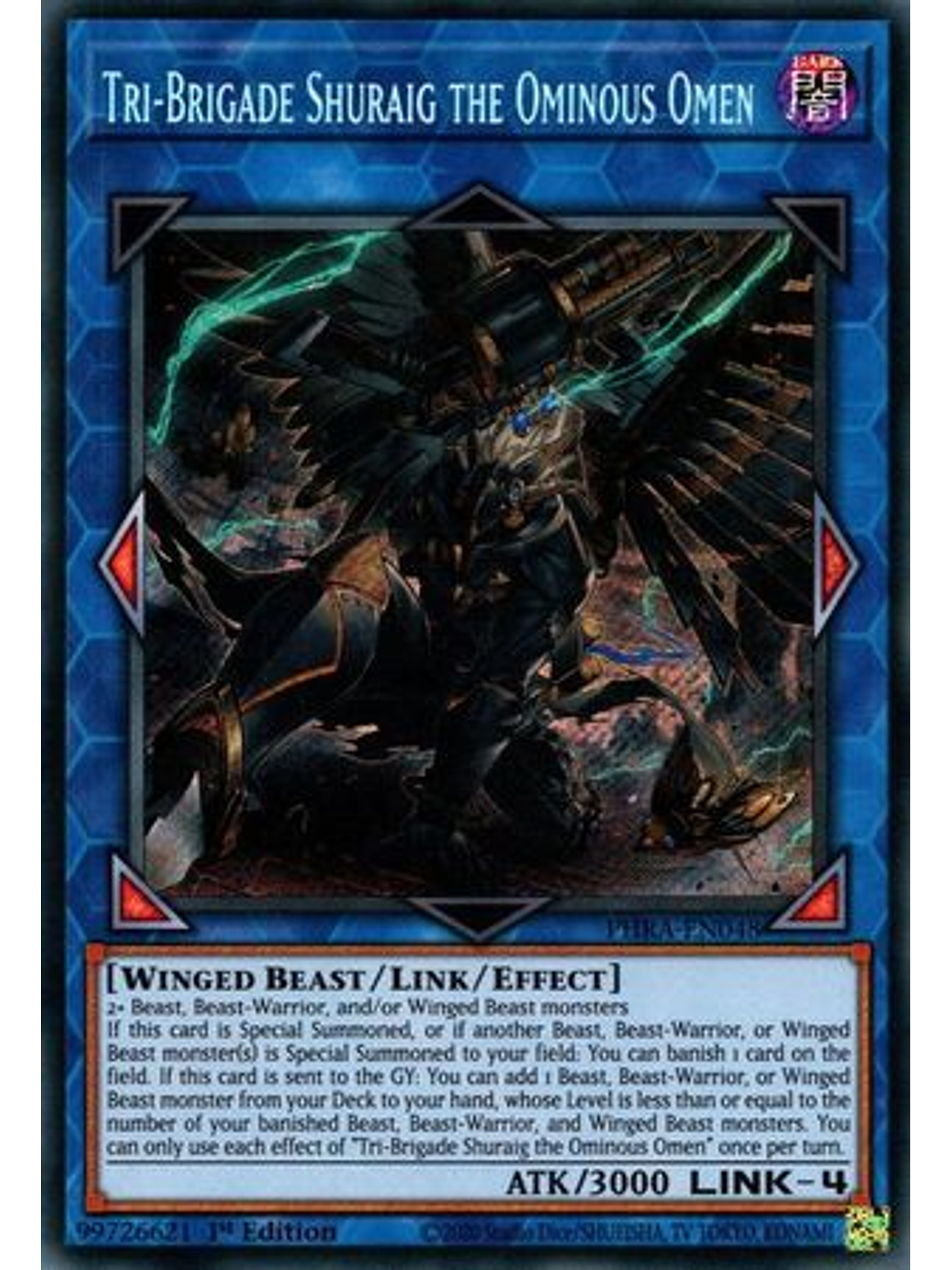 Tri-Brigade Shuraig the Ominous Omen - PHRA-EN048 - Secret Rare 1st Edition 1