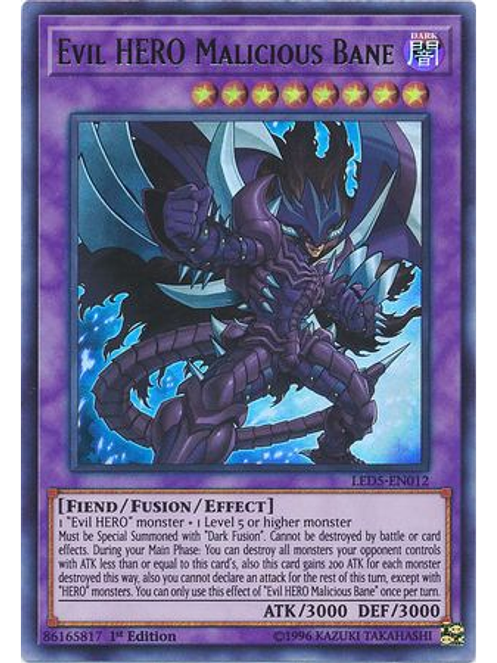 Evil HERO Malicious Bane - LED5-EN012 - Ultra Rare 1st Edition 1