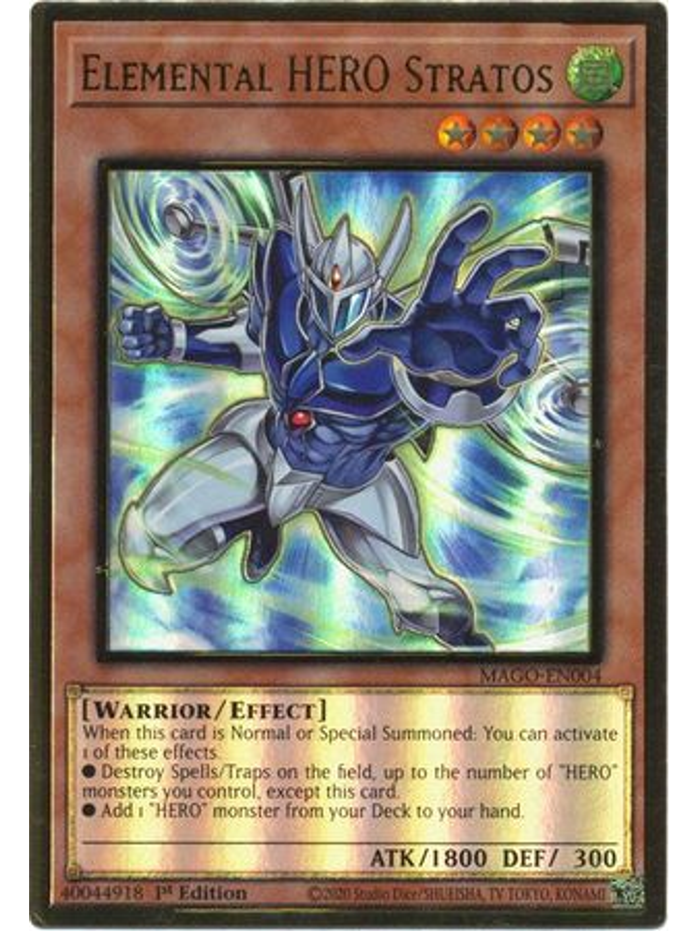 Elemental HERO Stratos (Alternate Art) - MAGO-EN004 - Premium Gold Rare 1st Edition 1