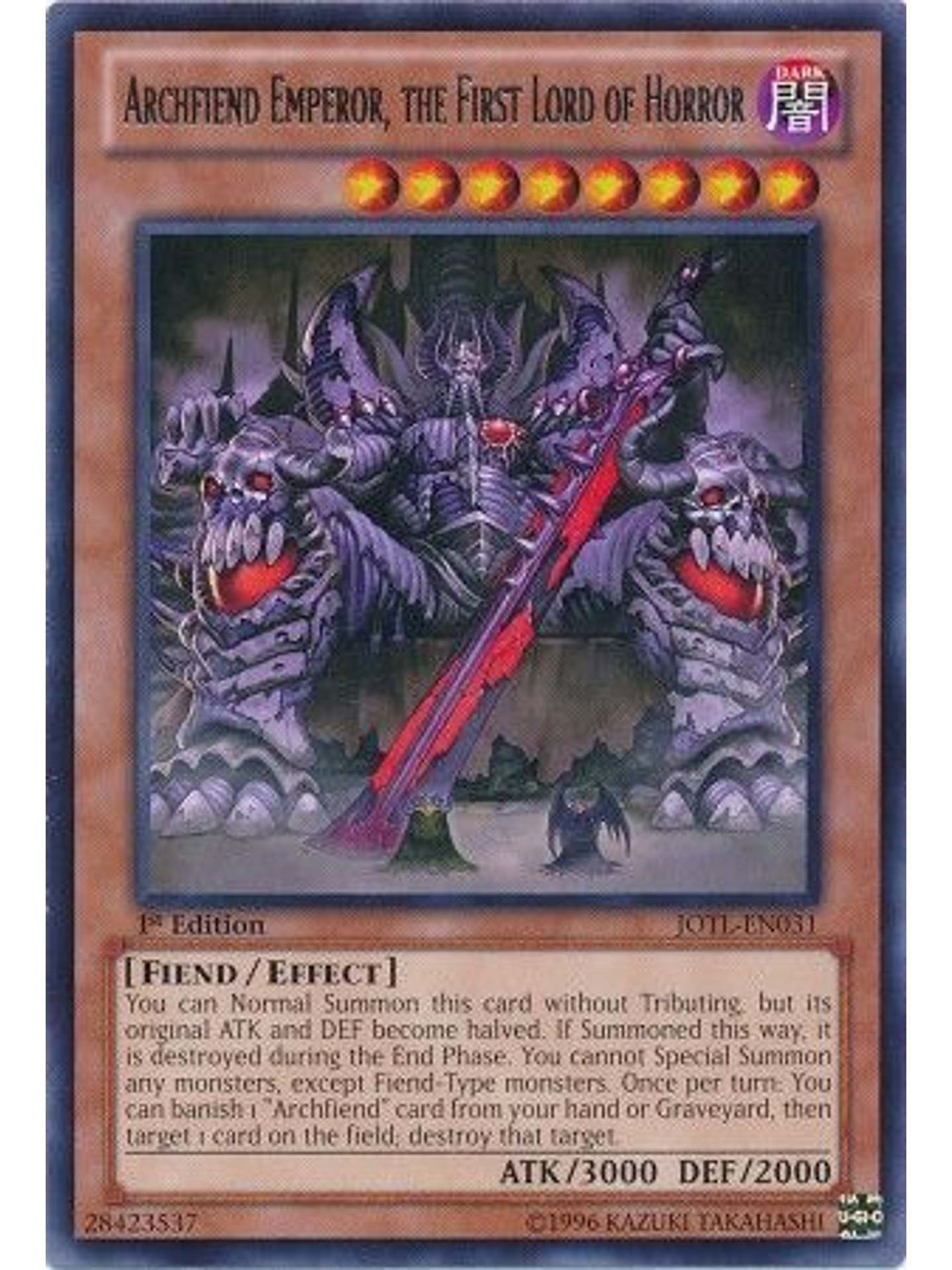 Archfiend Emperor, the First Lord of Horror - JOTL-EN031 - Rare 1st Edition 1