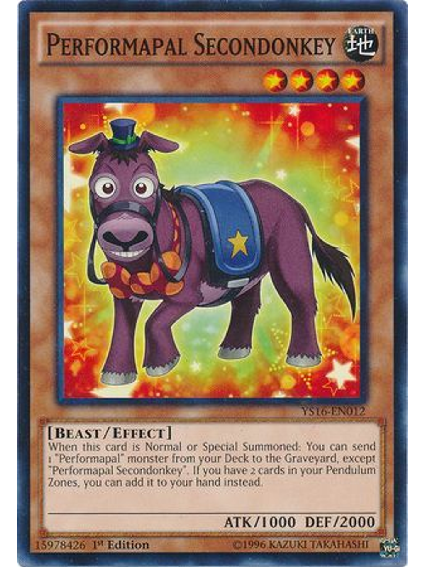 Performapal Secondonkey - YS16-EN012 - Common 1st Edition 1