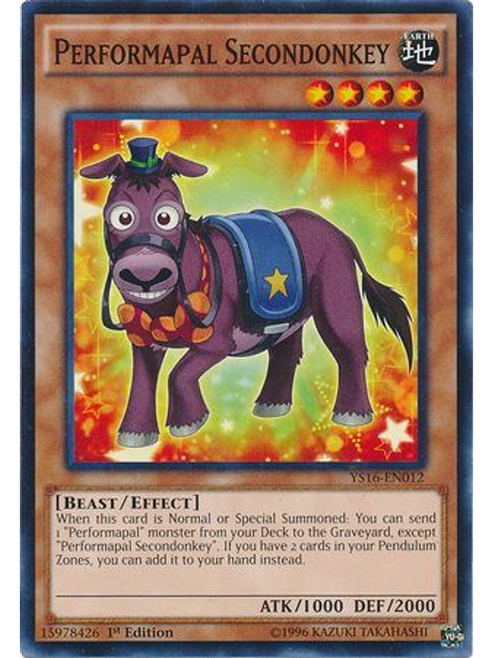 Performapal Secondonkey - YS16-EN012 - Common 1st Edition 1