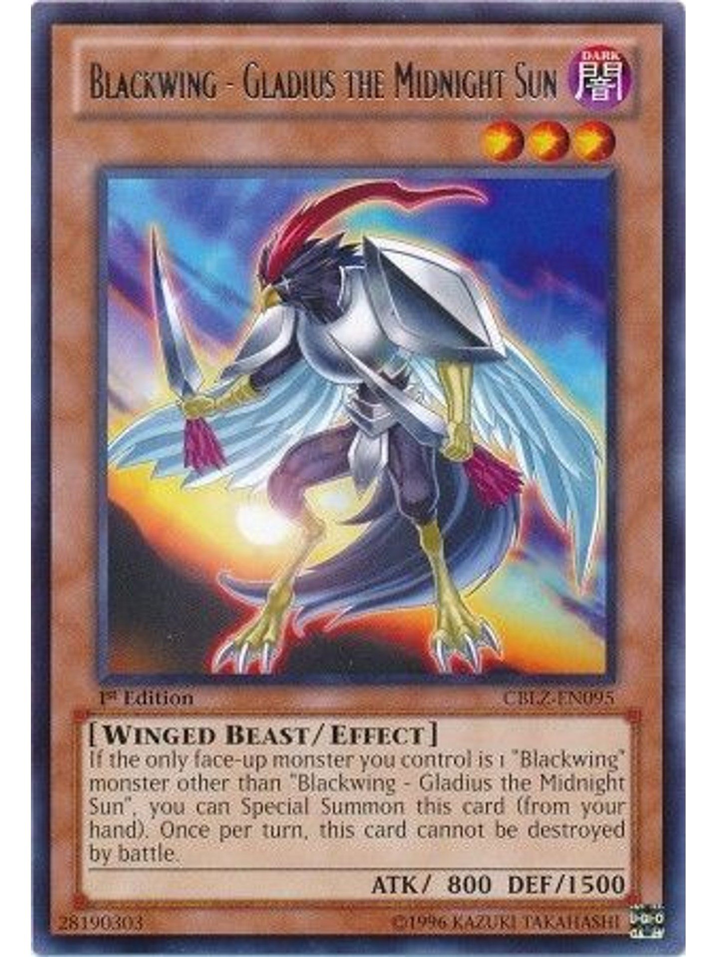 Blackwing - Gladius the Midnight Sun - CBLZ-EN095 - Rare 1st Edition 1