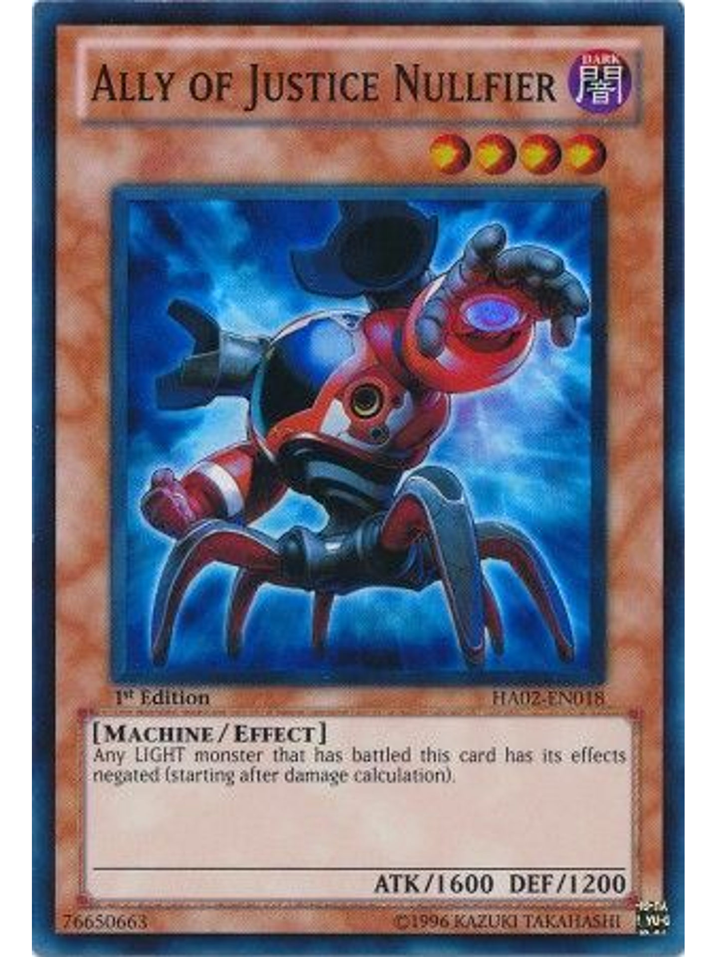 Ally of Justice Nullfier - HA02-EN018 - Super Rare 1st Edition 1