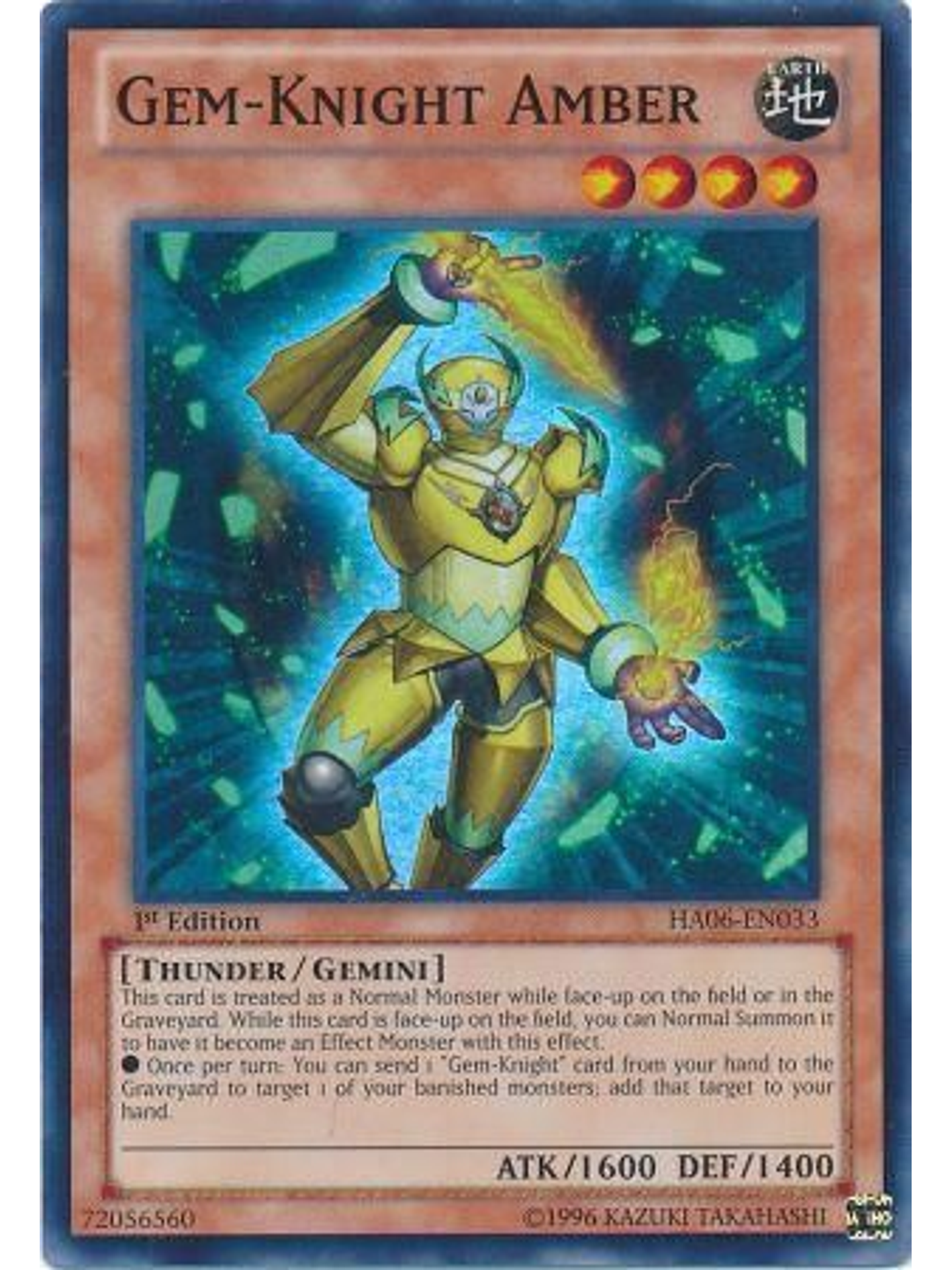 Gem-Knight Amber - HA06-EN033 - Super Rare 1st Edition 1