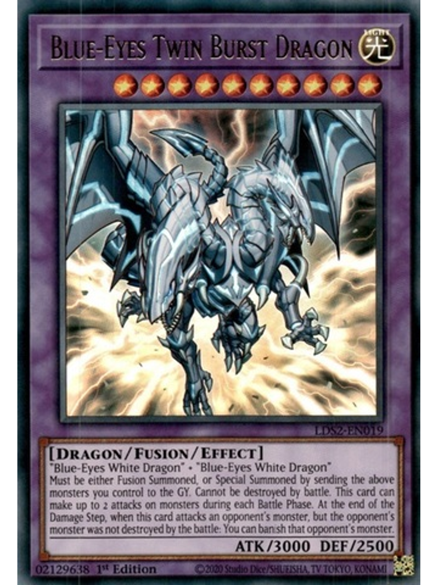 Blue-Eyes Twin Burst Dragon (Purple) - LDS2-EN019 - Ultra Rare 1st Edition 1