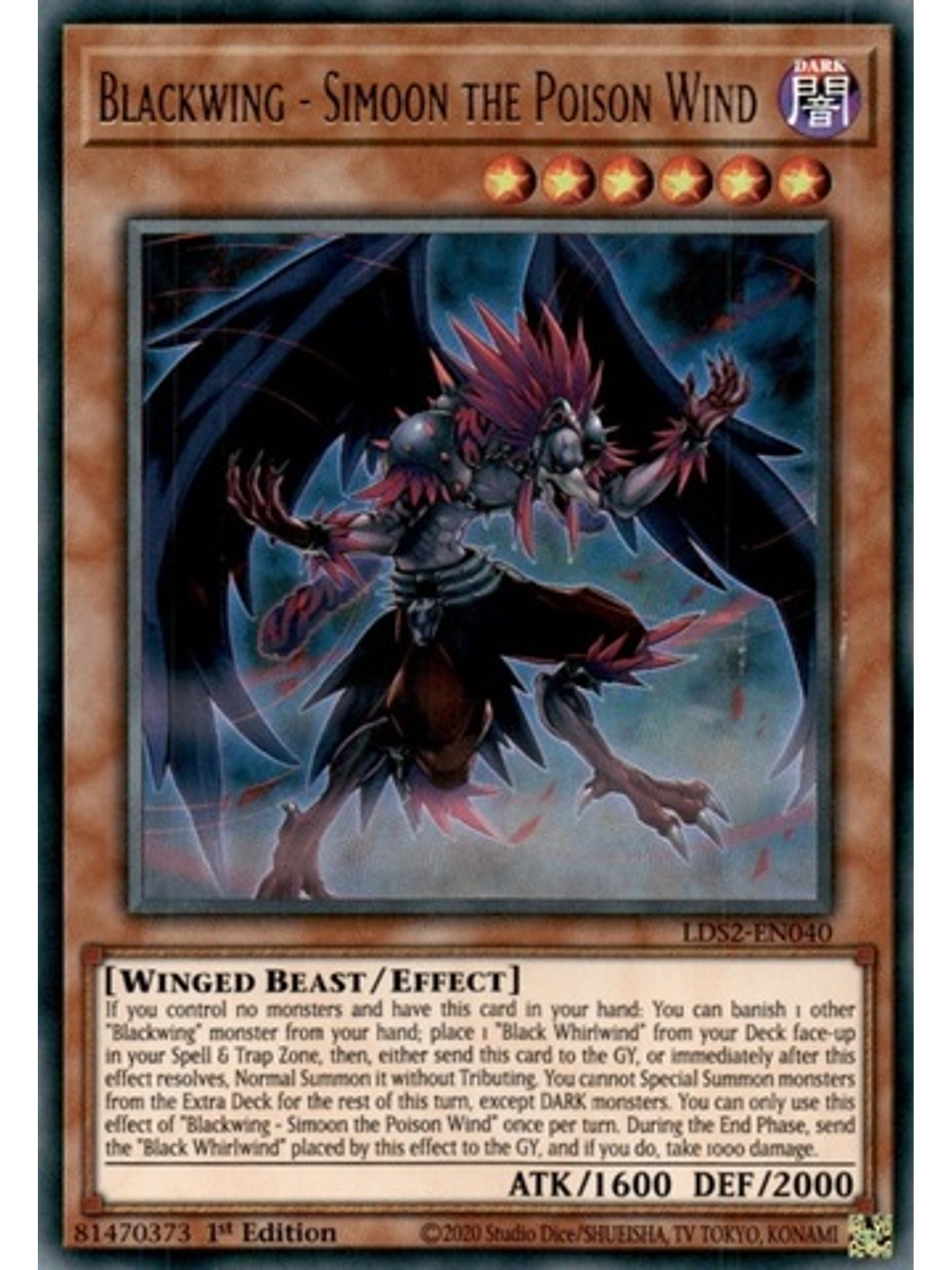Blackwing - Simoon the Poison Wind (Green) - LDS2-EN040 - Ultra Rare 1st Edition 1