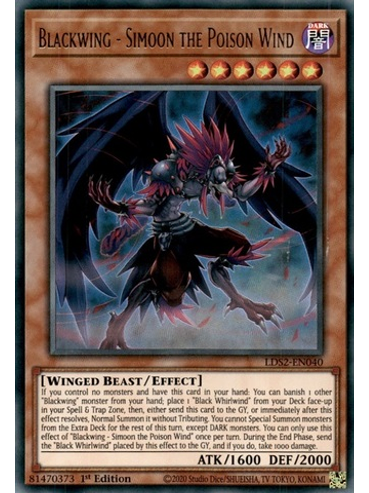 Blackwing - Simoon the Poison Wind (Blue) - LDS2-EN040 - Ultra Rare 1st Edition 1