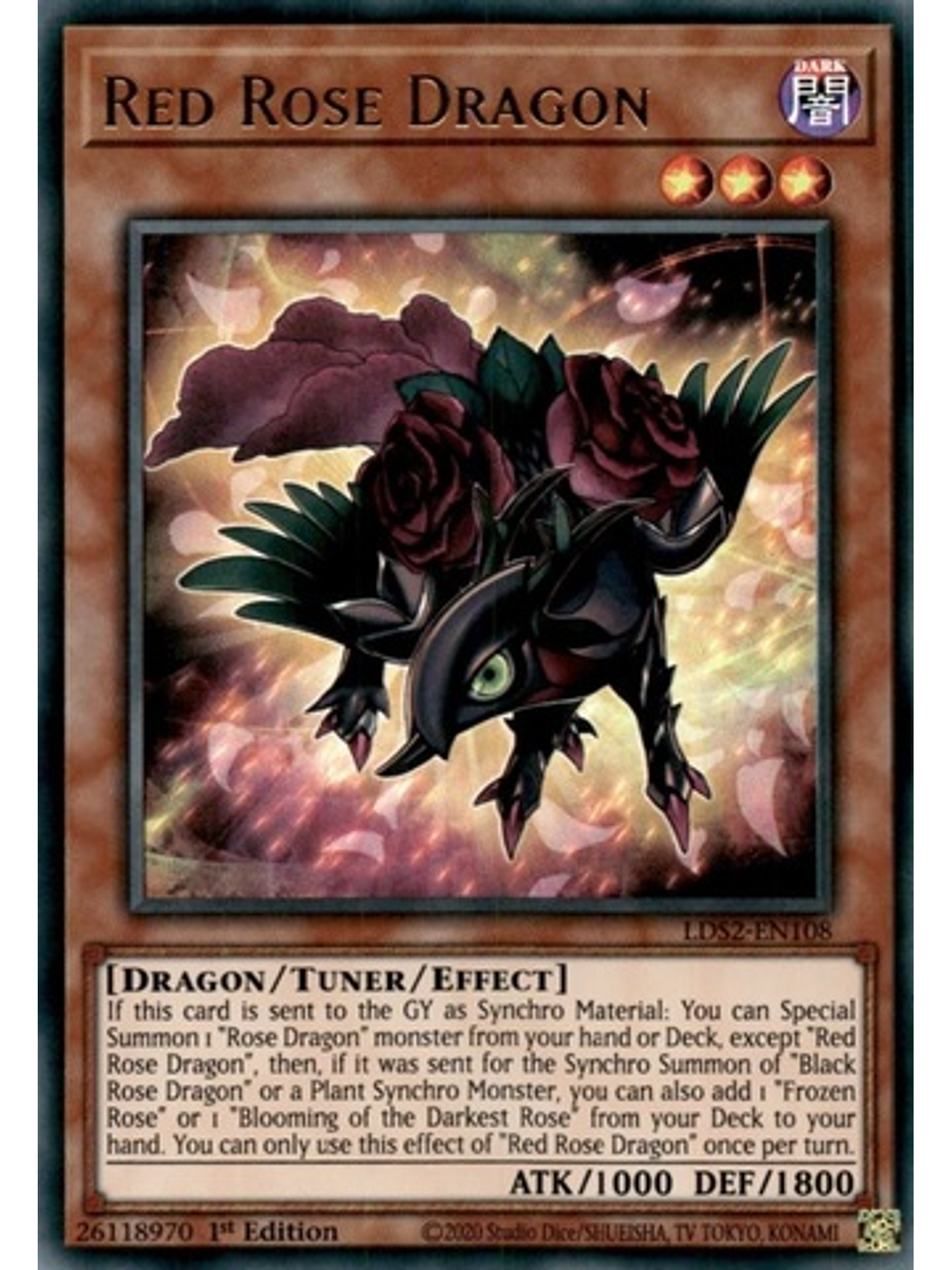 Red Rose Dragon (Green) - LDS2-EN108 - Ultra Rare 1st Edition 1