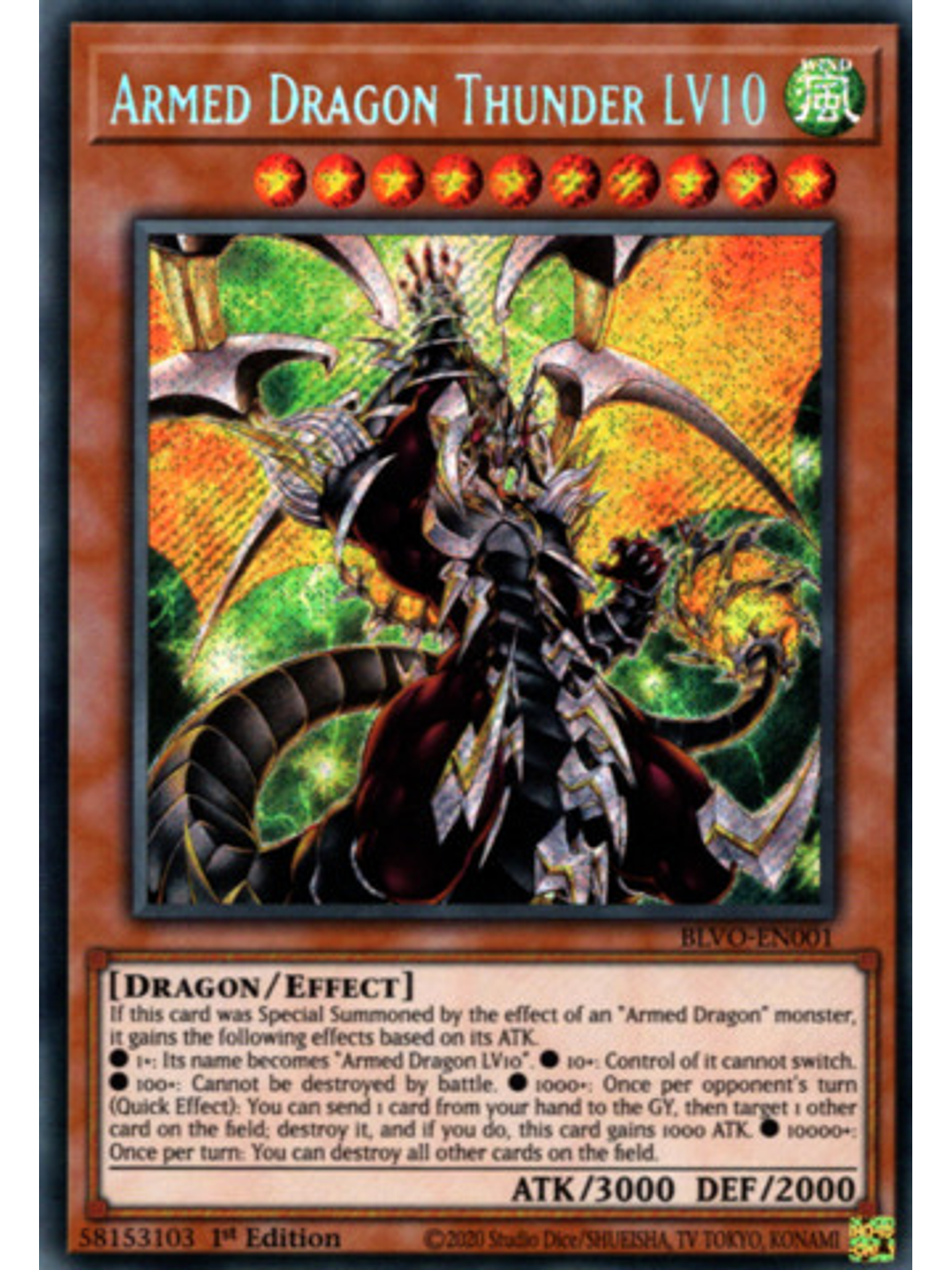Armed Dragon Thunder LV10 - BLVO-EN001 - Secret Rare 1st Edition 1