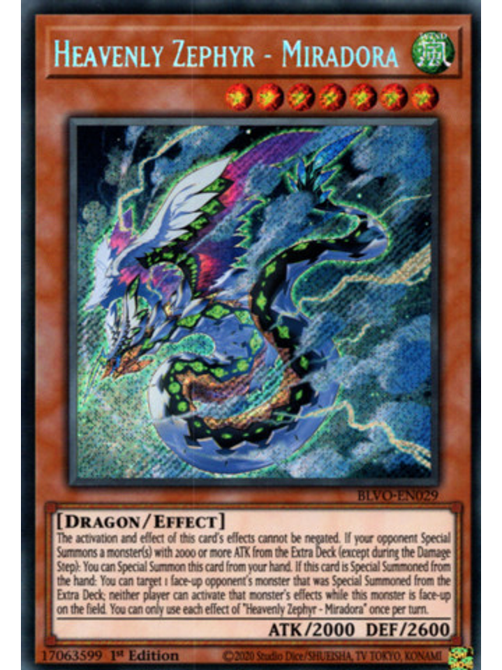 Heavenly Zephyr - Miradora - BLVO-EN029 - Secret Rare 1st Edition 1
