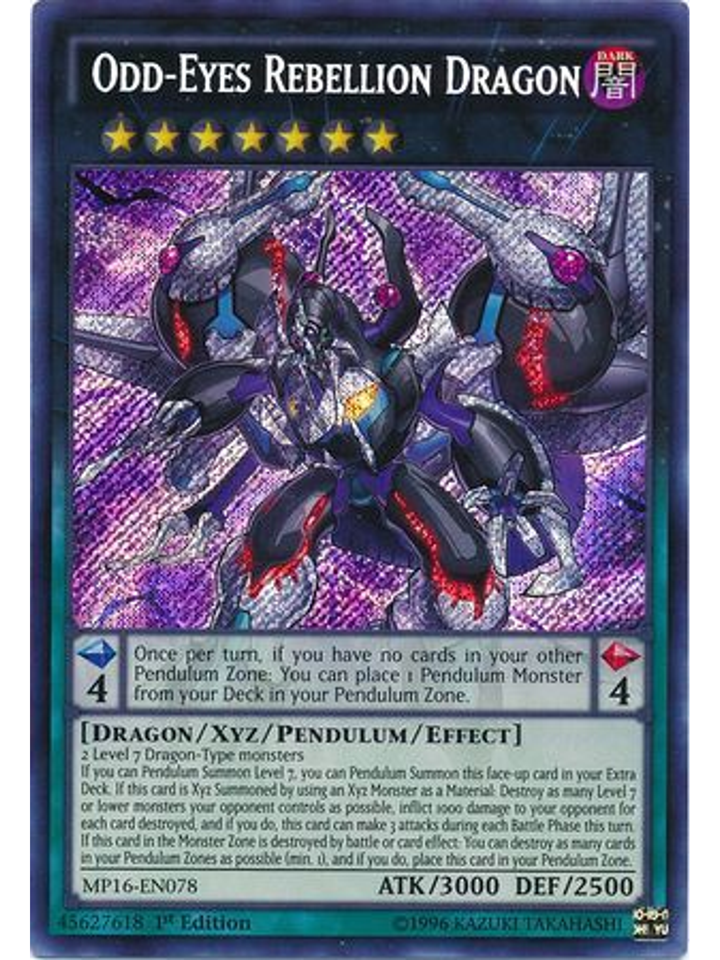 Odd-Eyes Rebellion Dragon - MP16-EN078 - Secret Rare 1st Edition 1