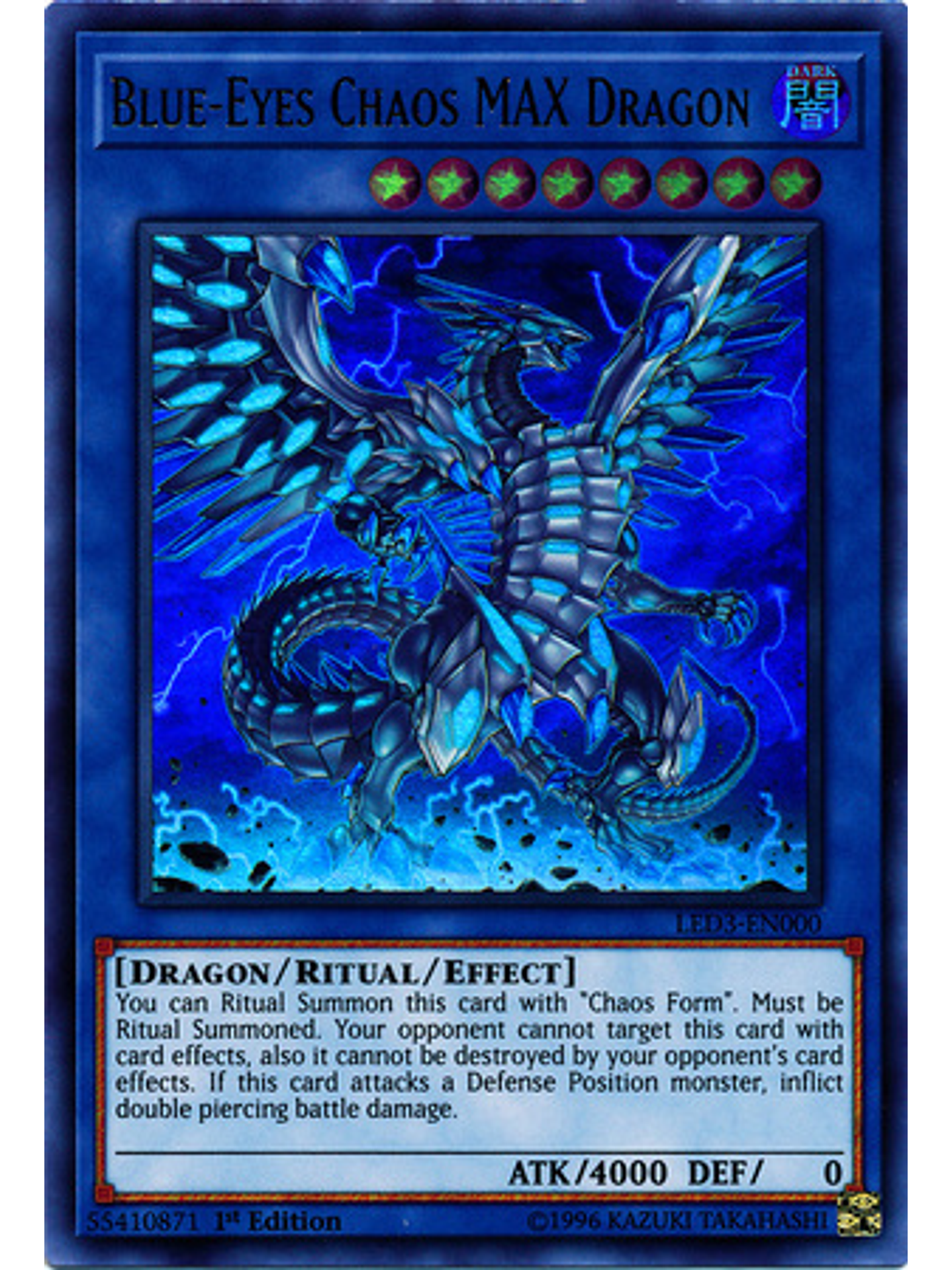 Blue-Eyes Chaos MAX Dragon - LED3-EN000 - Ultra Rare 1st Edition 1