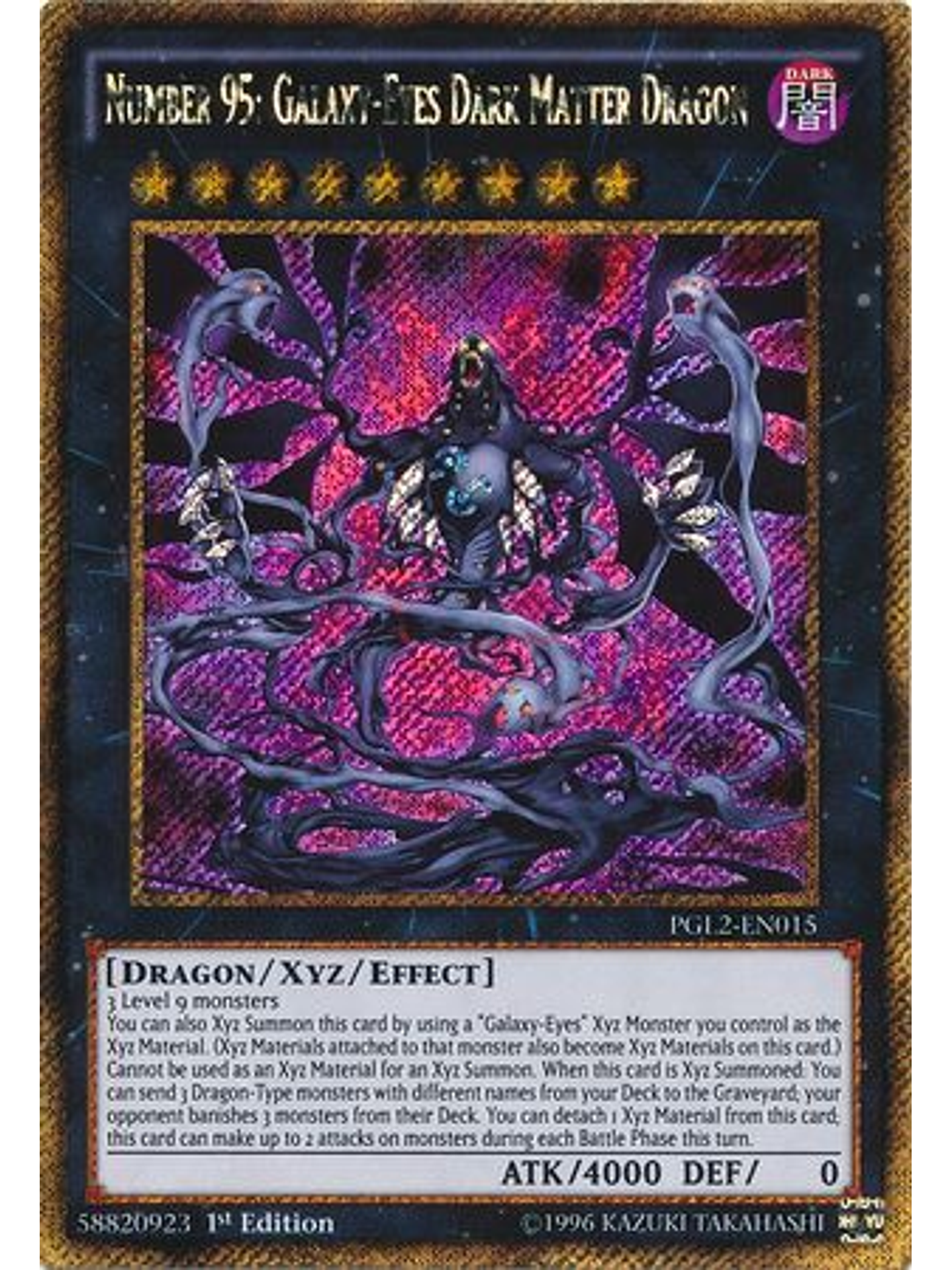 Number 95: Galaxy-Eyes Dark Matter Dragon - PGL2-EN015 - Gold Secret Rare 1st Edition 1