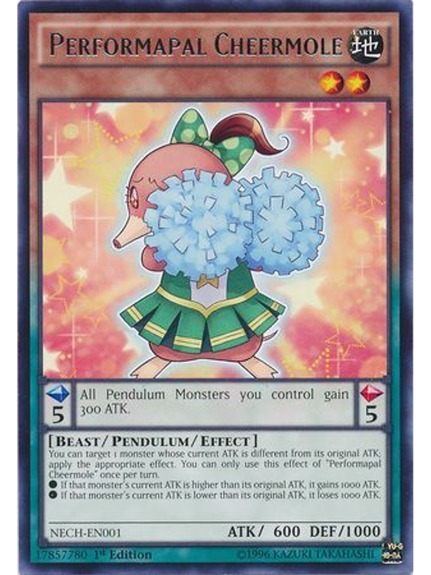 Performapal Cheermole - NECH-EN001 - Rare 1st Edition 1