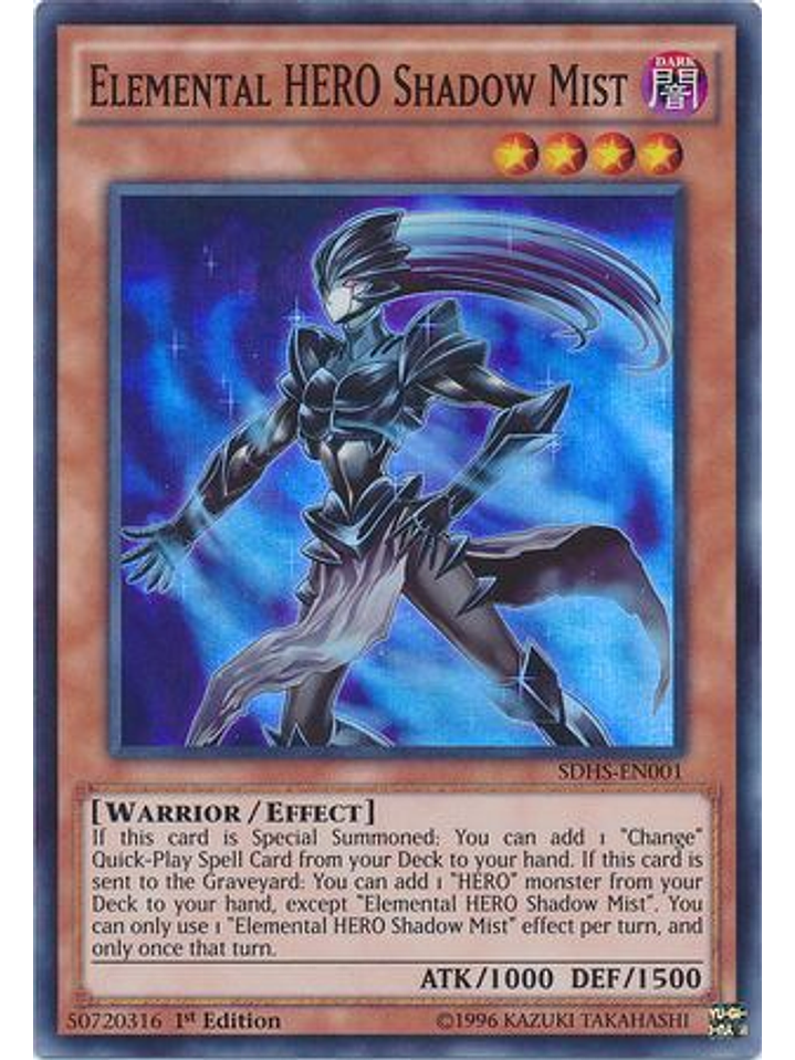 Elemental Hero Shadow Mist - SDHS-EN001 - Super Rare 1st Edition 1