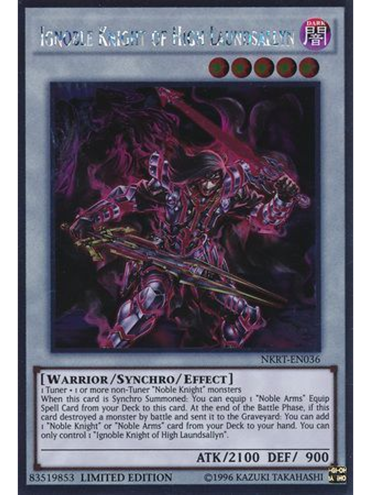 Ignoble Knight of High Laundsallyn - NKRT-EN036 - Platinum Rare 1st Edition 1