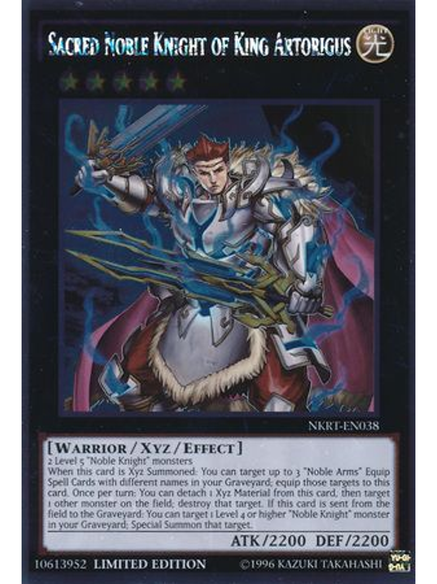 Sacred Noble Knight of King Artorigus - NKRT-EN038 - Platinum Rare 1st Edition 1