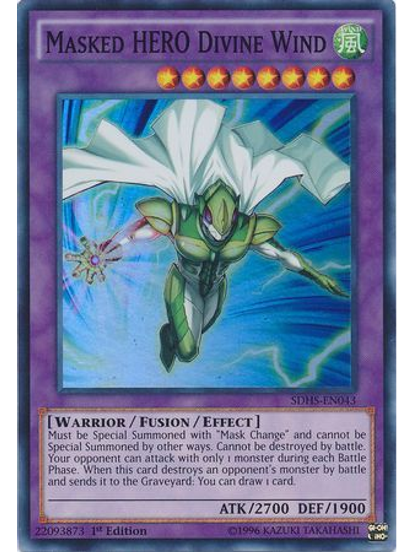 Masked Hero Divine Wind - SDHS-EN043 - Super Rare 1st Edition 1