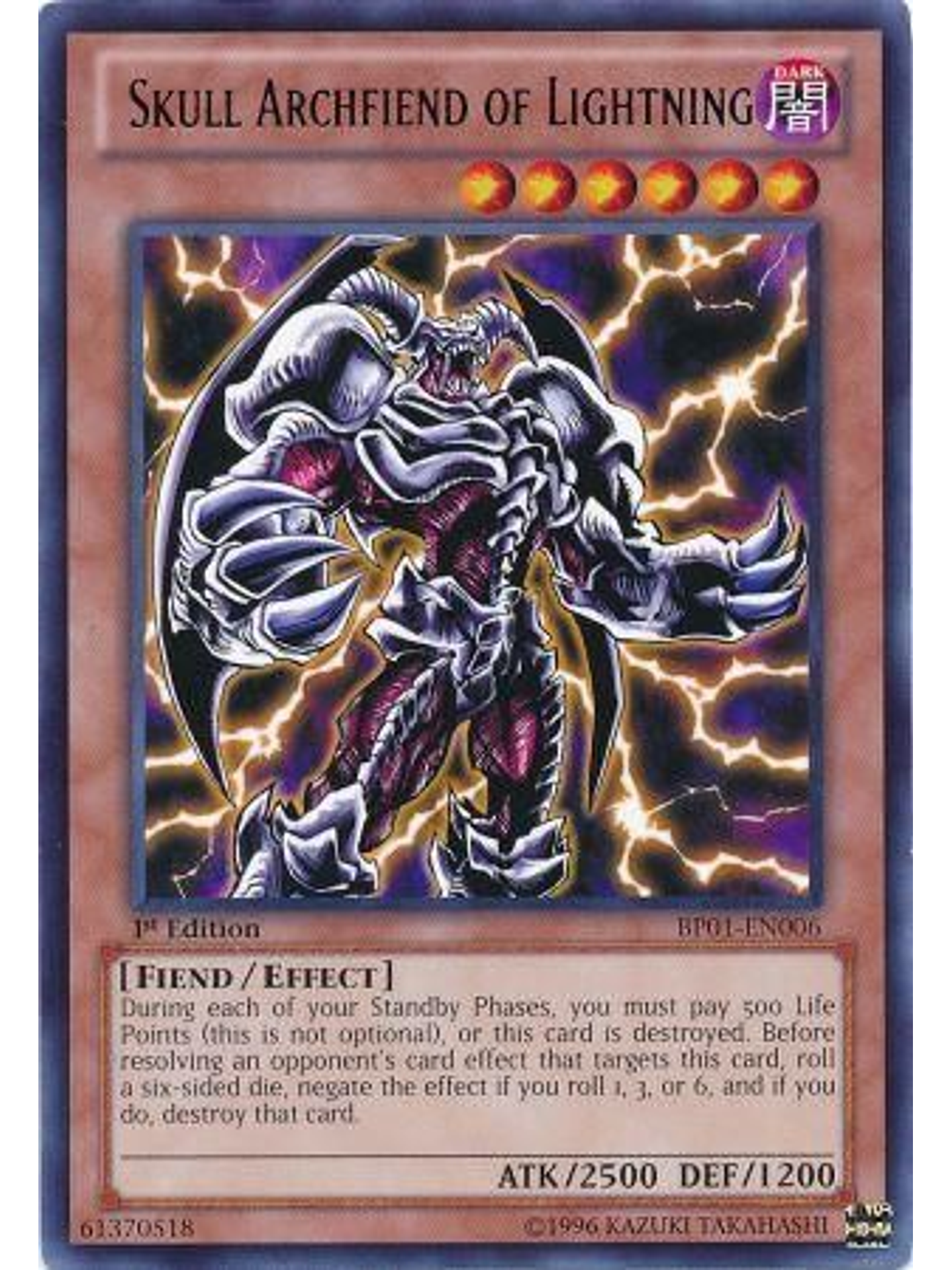 Skull Archfiend of Lightning - BP01-EN006 - Rare 1st Edition 1
