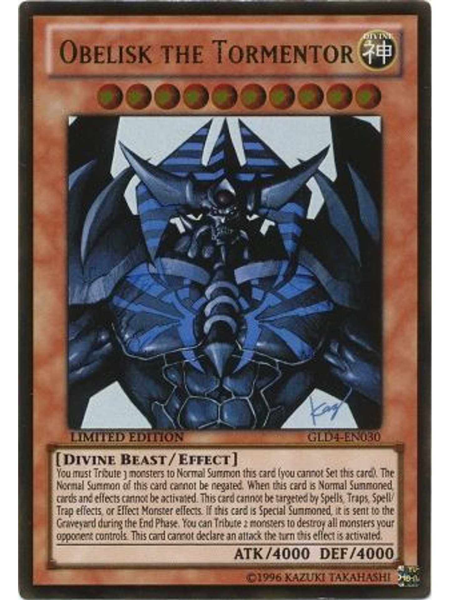 Obelisk the Tormentor - GLD4-EN030 - Gold Rare 1