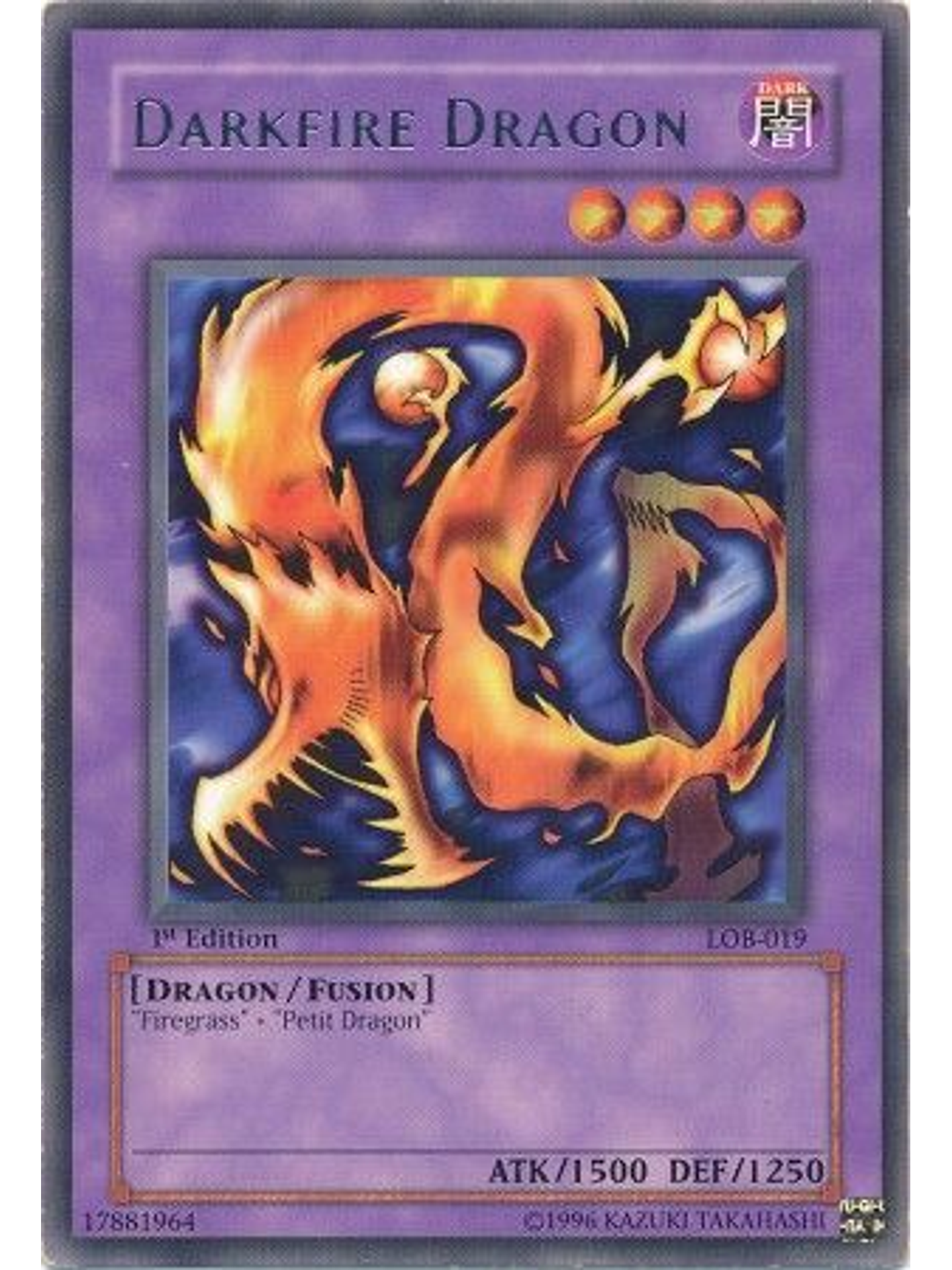 Darkfire Dragon - LOB-019 - Rare 1st Edition 1