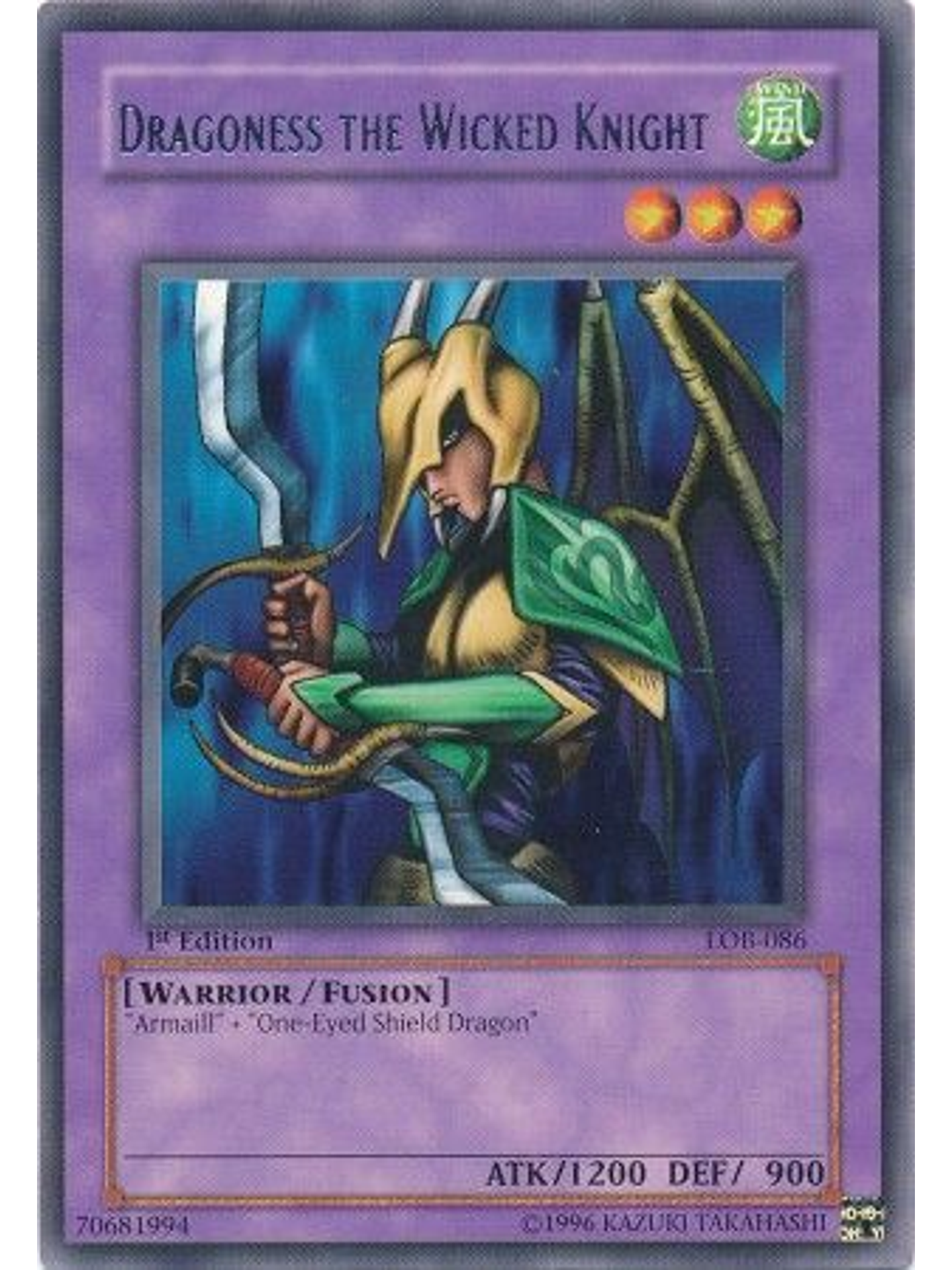 Dragoness the Wicked Knight - LOB-086 - Rare 1st Edition 1