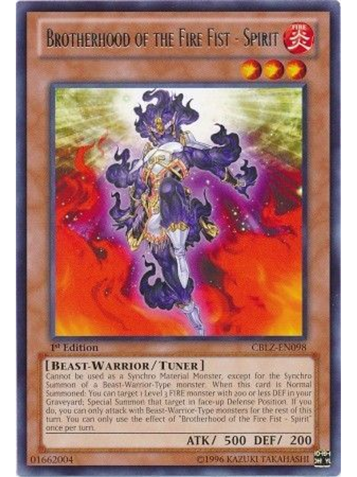 Brotherhood of the Fire Fist - Spirit - CBLZ-EN098 - Rare 1st Edition 1