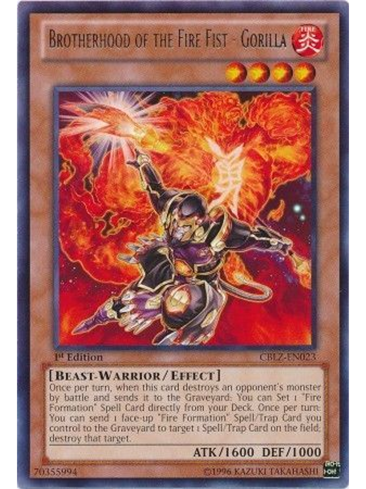Brotherhood of the Fire Fist - Gorilla - CBLZ-EN023 - Rare 1st Edition 1