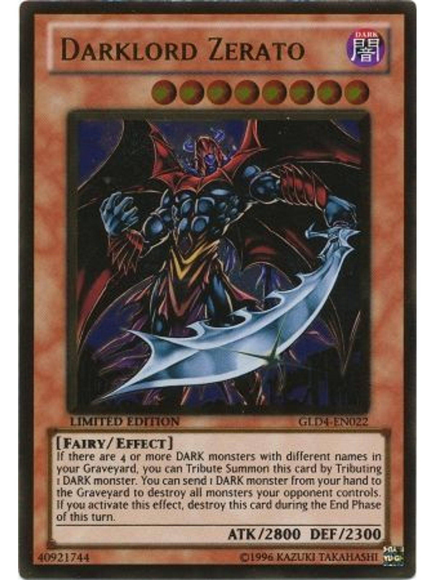 Darklord Zerato - GLD4-EN022 - Gold Rare 1