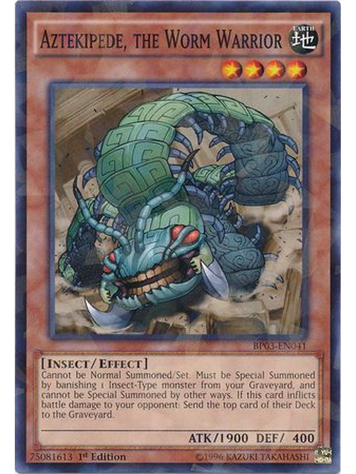 Aztekipede, the Worm Warrior - BP03-EN041 - Shatterfoil Rare 1st Edition 1