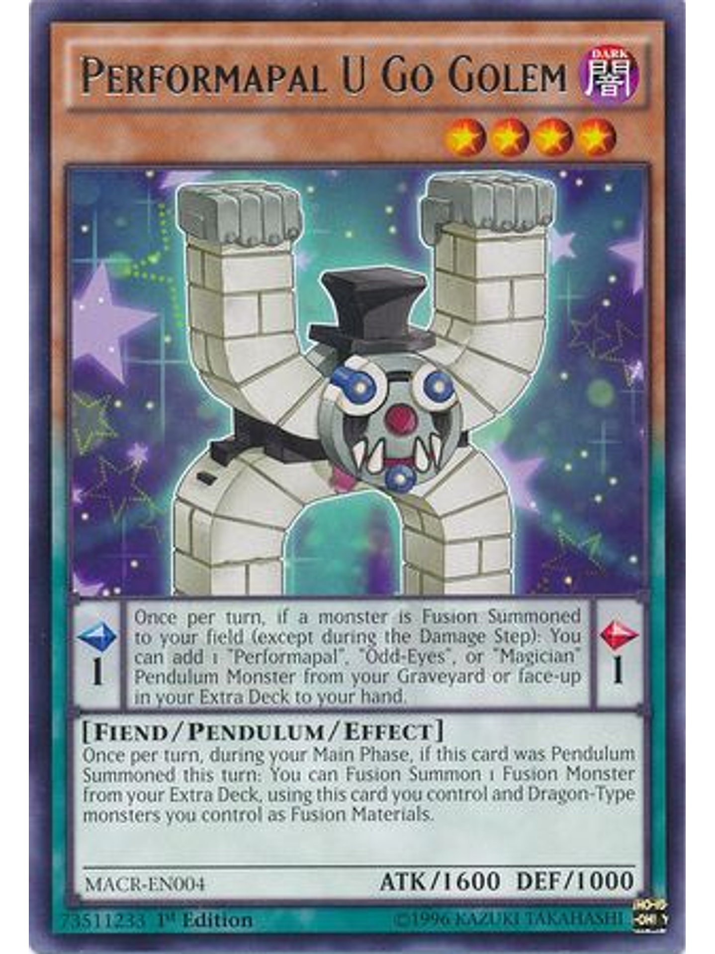 Performapal U Go Golem - macr-en004 - Rare 1st Edition 1