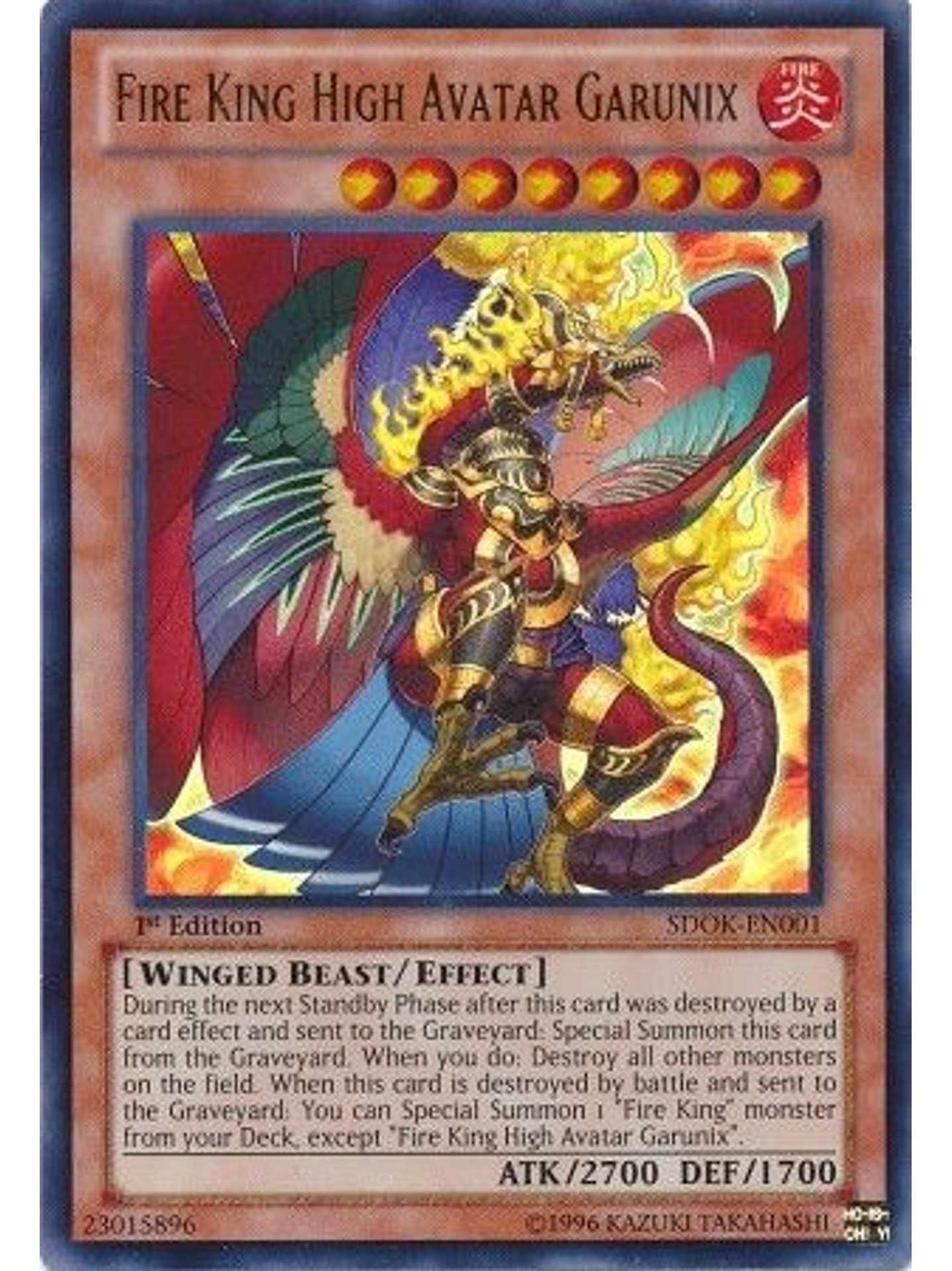 Fire King High Avatar Garunix - SDOK-EN001 - Ultra Rare 1st Edition 1