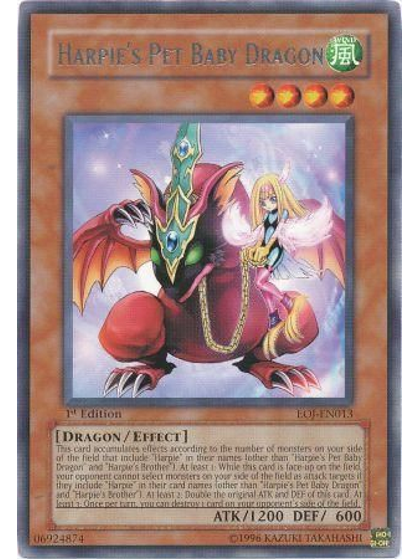 Harpie's Pet Baby Dragon - EOJ-EN013 - Rare 1st Edition 1