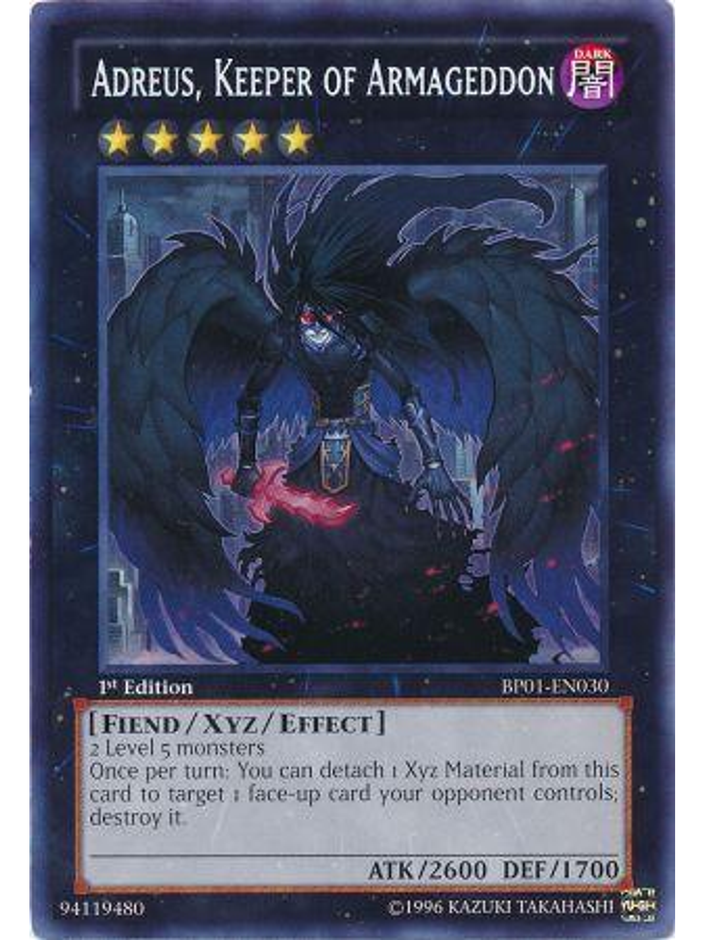 Adreus, Keeper of Armageddon - BP01-EN030 - Rare 1st Edition 1