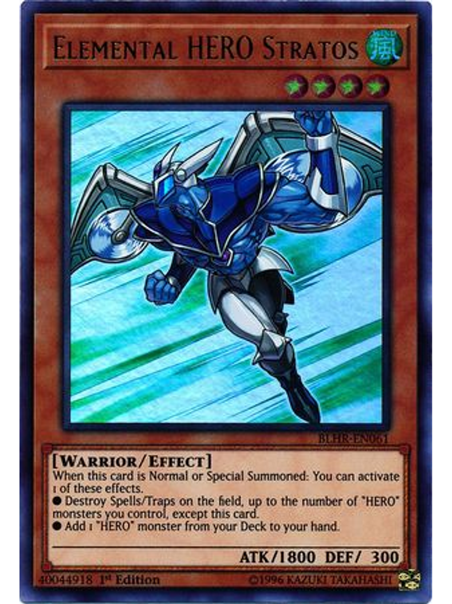 Elemental HERO Stratos - BLHR-EN061 - Ultra Rare 1st Edition 1