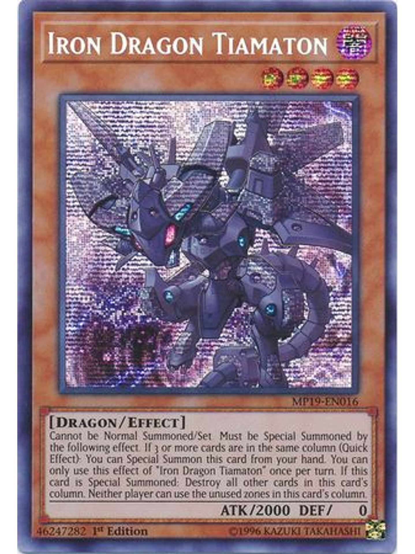 Iron Dragon Tiamaton - MP19-EN016 - Prismatic Secret Rare 1st Edition 1