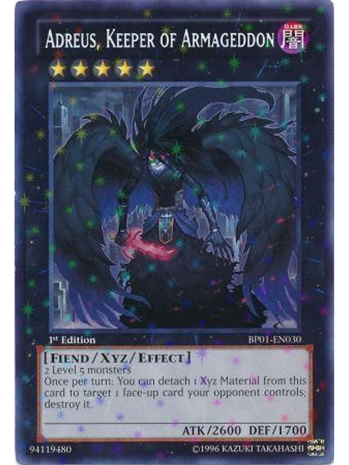 Adreus, Keeper of Armageddon - BP01-EN030 - Starfoil Rare 1st Edition 1