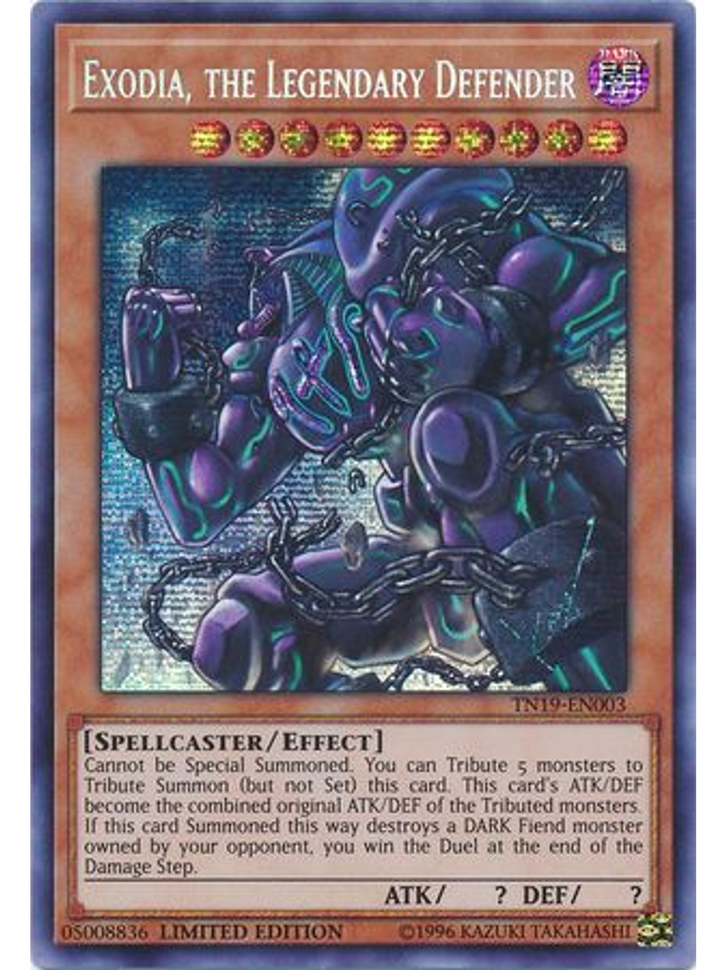 Exodia, the Legendary Defender - TN19-EN003 - Prismatic Secret Rare Limited Edition 1