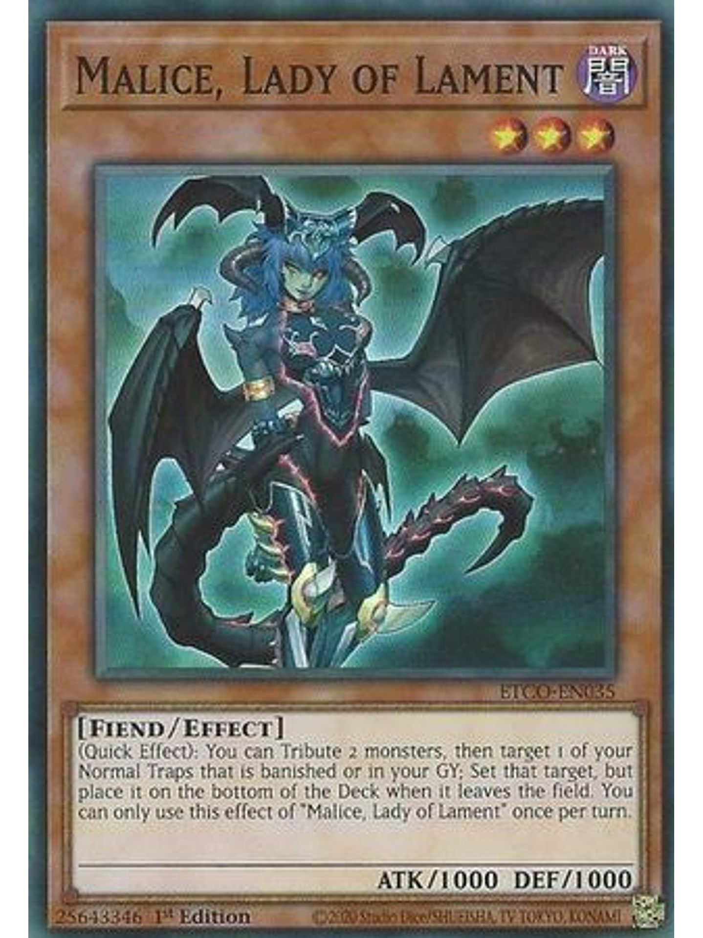Malice, Lady of Lament - ETCO-EN035 - Super Rare 1st Edition 1