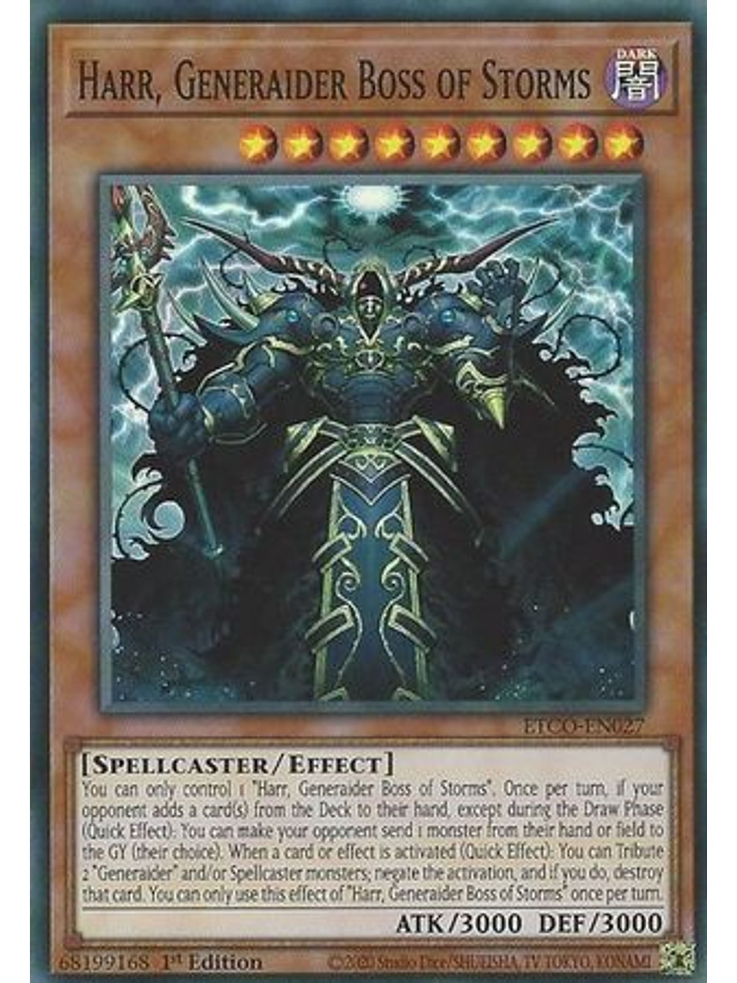 Harr, Generaider Boss of Storms - ETCO-EN027 - Super Rare 1st Edition 1