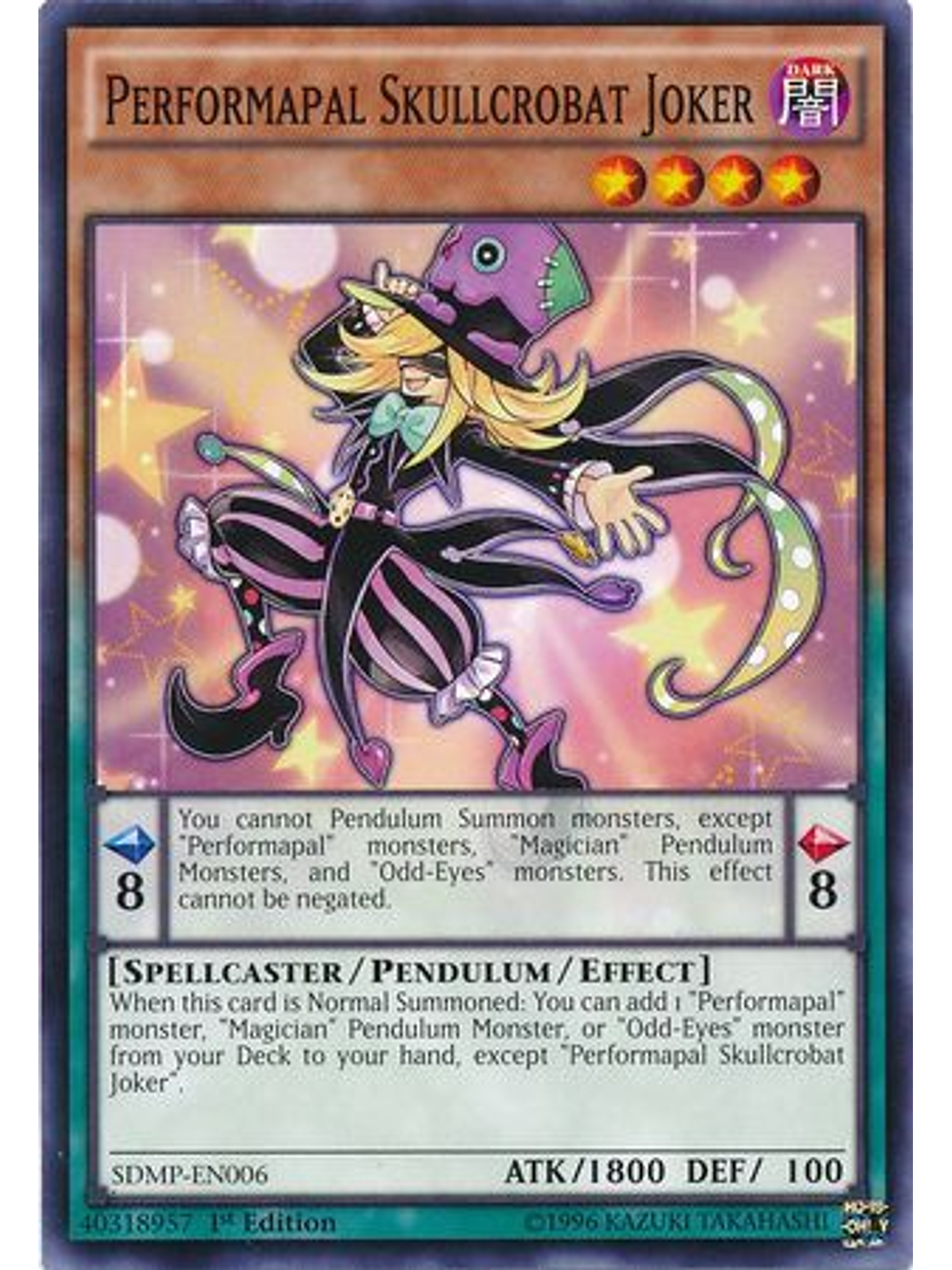 Performapal Skullcrobat Joker - SDMP-EN006 - Common 1st Edition 1