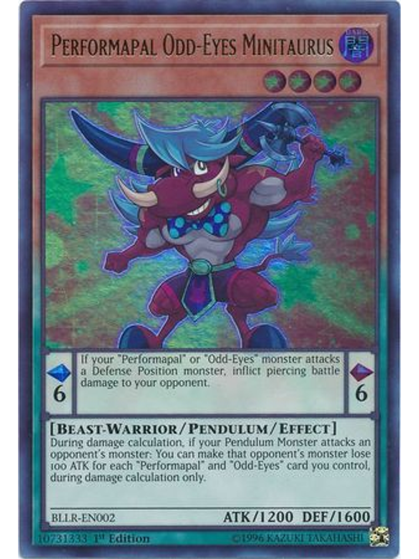 Performapal Odd-Eyes Minitaurus - BLLR-EN002 - Ultra Rare 1st Edition 1