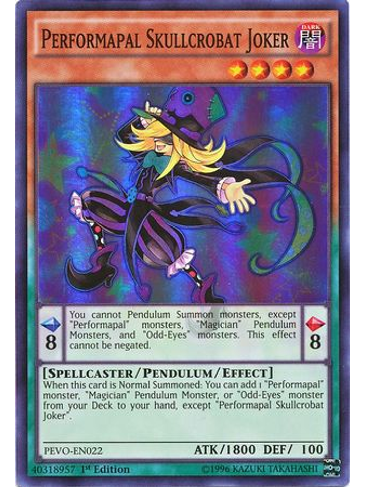Performapal Skullcrobat Joker - PEVO-EN022 - Super Rare 1st Edition 1