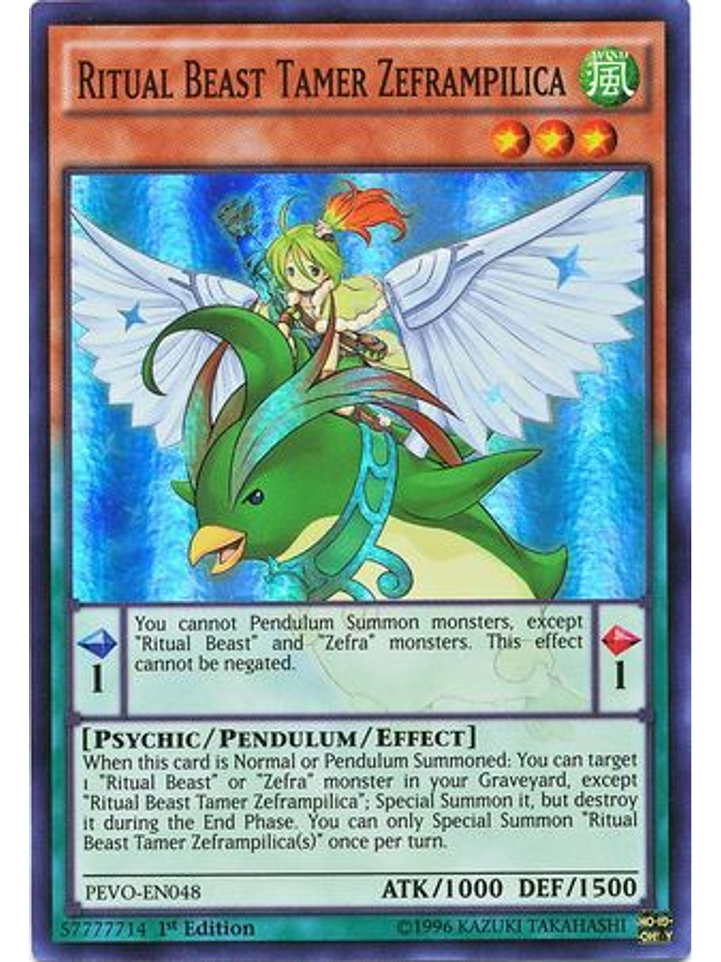 Ritual Beast Tamer Zeframpilica - PEVO-EN048 - Super Rare 1st Edition 1