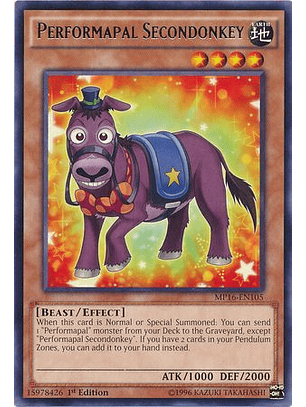 Performapal Secondonkey - MP16-EN105 - Rare 1st Edition