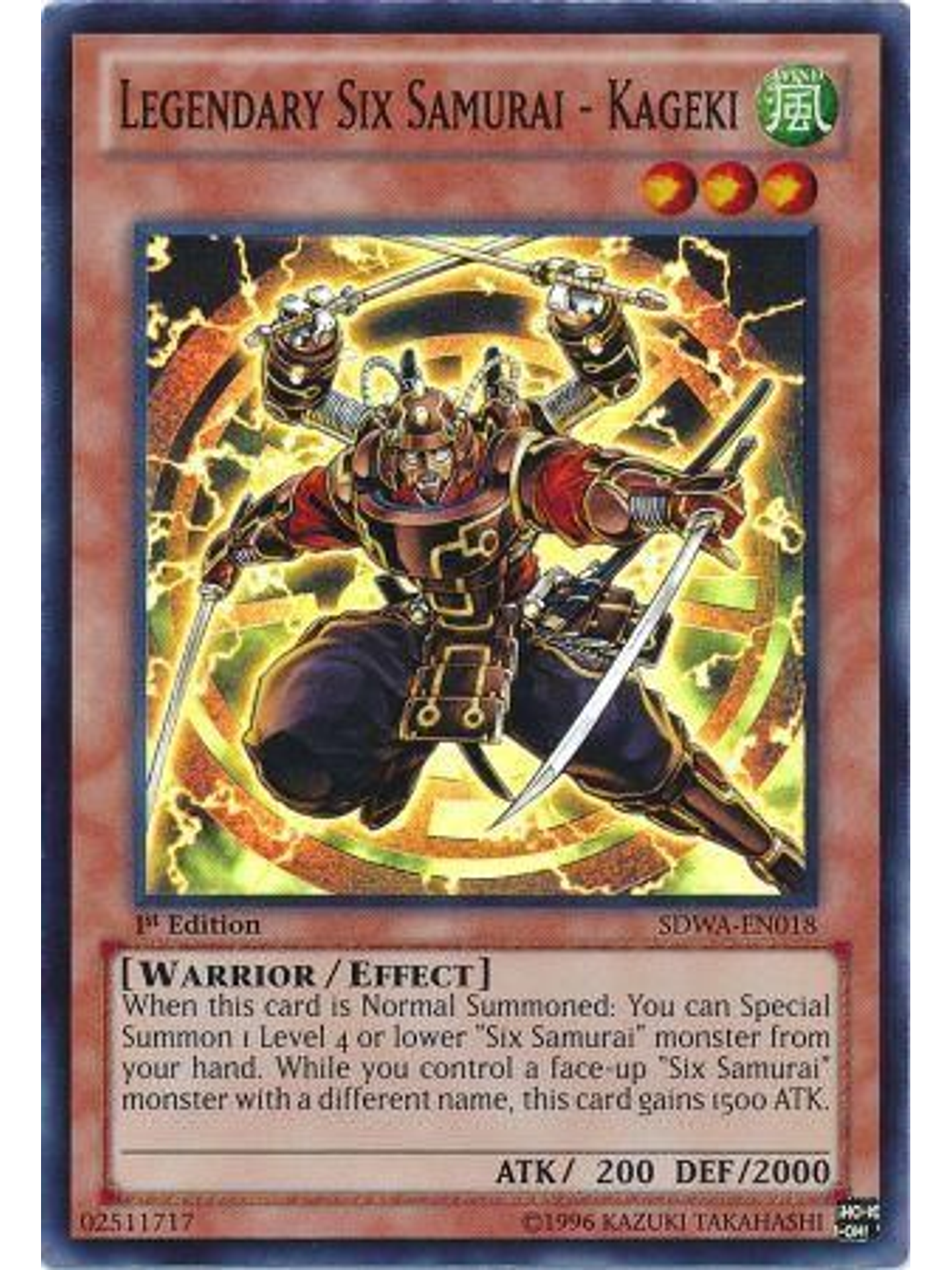 Legendary Six Samurai - Kageki - SDWA-EN018 - Super Rare 1st Edition 1